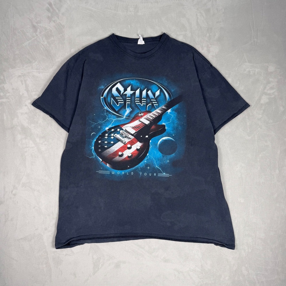 Y2K Mens Styx World Tour Graphic Rock Band T-Shirt XL